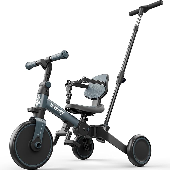 besrey 4 in 1 Toddler Bike, Toddler Tricycle for 1-3 Year Old, Trike with Push Handle, Backrest and Safety Belt, Birthday Gifts and Toys for Boys and Girls, Balance Bike
