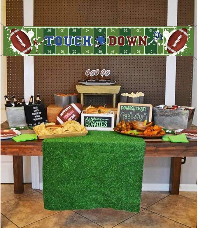 Large Football Themed Birthday Party Banner, Sunday Game Day Sports Fan Supplies, Football Photo Backdrop Hanging Decorations （9.8 x 1.5 ft)