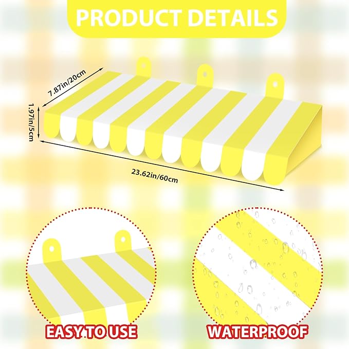 2 Pcs Circus Awning Wall Decorations 3D Carnival Tent Striped Awnings for Carnival Theme Party Lemonade Stand Classroom Decorations Circus Party Supplies (Yellow and White)