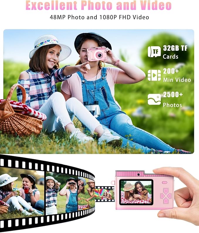 Kids Digital Camera,40MP & 4K HD Digital Camera,MP3,with 32GB TF Card,USB-C Charging,Selfie Kids Camera,Easy-to-Use Children's Camera,Toys for Ages 8-13 Years Old