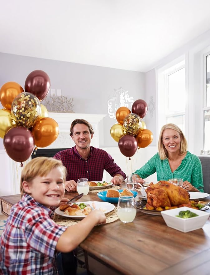 Fall Balloons Thanksgiving Party Balloons - 12 Inch Fall Color Balloon Burgundy Orange Metallic Gold Confetti Balloon for Autumn Little Pumpkin Baby Shower Harvest Thanksgiving Party Decoration
