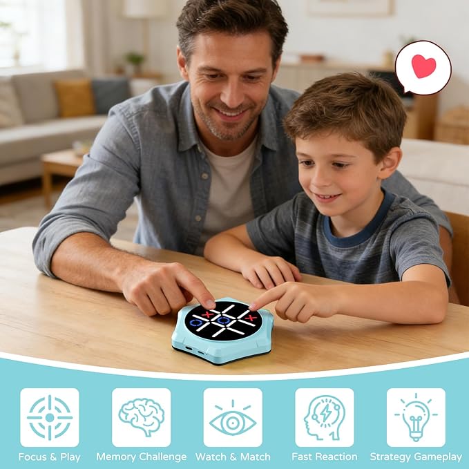 Tic Tac Toe Bolt Game,5-in-1 Handheld Puzzle Games Console,Electronic Tic Tac Toe Game for Educational&Memory,Portable Travel Games for Car Ride with Silent Mode,Toys Gift Idea for Kids & Family-Blue