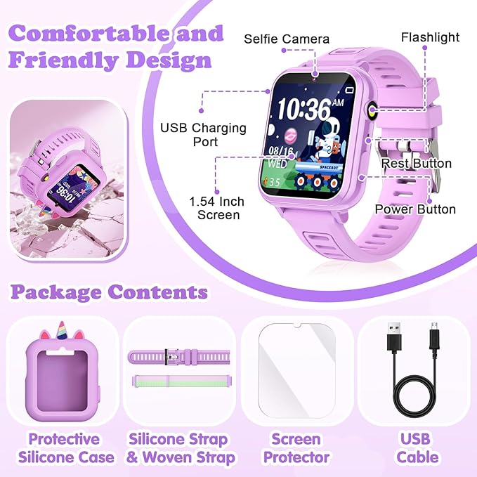 Smart Watch for Kids Girls Gift Age 3-12 with 39 Games Alarm Clock Camera Video Music Player Pedometer Flashlight 12/24 hr HD Touch Screen Kids Smart Watch Birthday Toys for 4 5 6 7 8 9 10 Year Olds