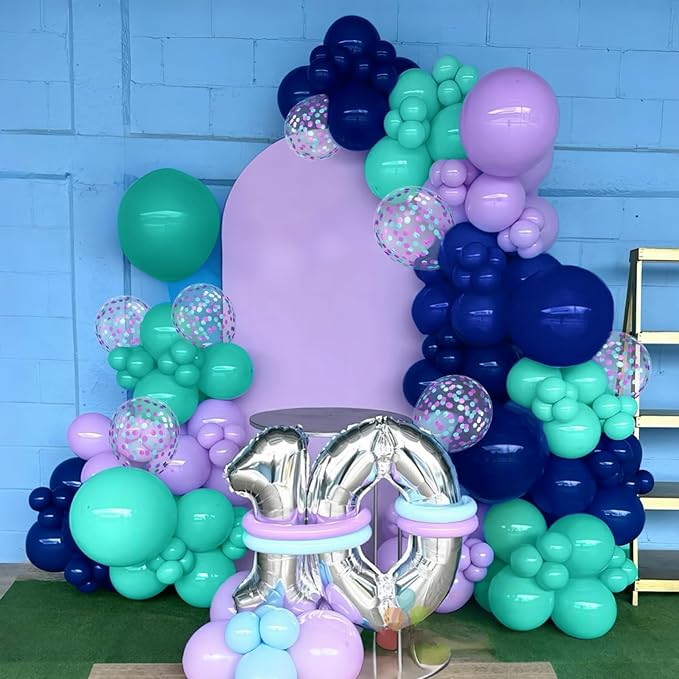 Purple and Blue Balloons, 60pcs 12 Inch Royal Blue Teal Macaron Purple Confetti Birthday Balloons for Girl Fun Theme Birthday Beach-Inspired Party Supplies Baby Shower Party Decorations