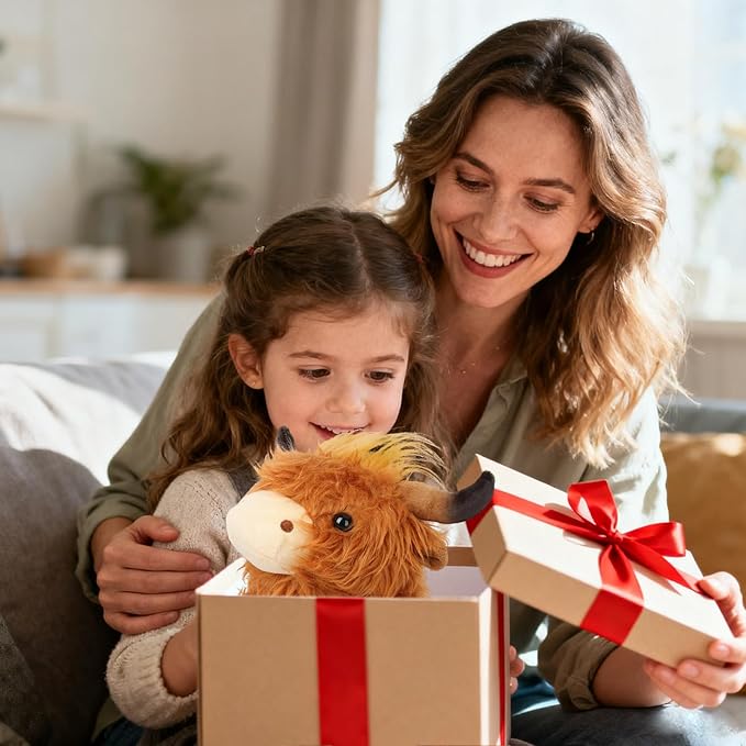 11.5" Highland Cow Stuffed Animal，Soft and Fluffy Highland Cow Stuffed Animal, Best Gift for Kids & Girls Halloween, Christmas or Birthday (Brown)