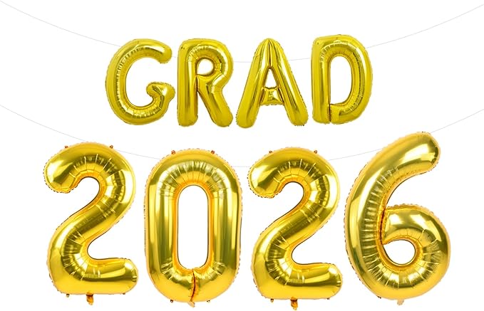 TONIFUL Graduation Balloons 16 Inch Gold Grad Balloons 40 Inch Gold Large Number 2026 Foil Balloons for 2026 Graduation Party Graduate Congratulations 2026 Congrats Grad Decorations