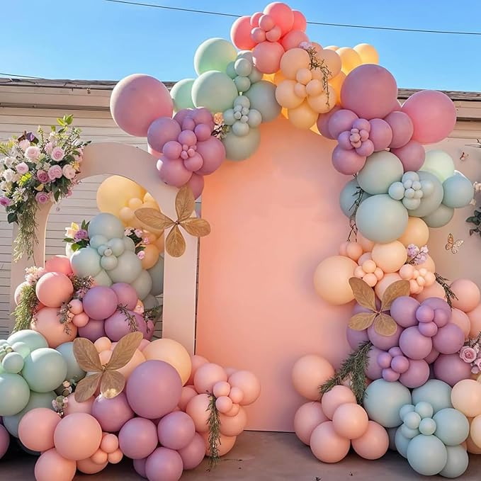 Pastel Balloon Arch Kit,122Pcs Pink Blue Yellow Purple Metallic Gold Macaron Yellow Colorful Balloons for Boho Bridal Wedding Birthday Baby Shower Engagement Anniversary Graduation Party Decorations