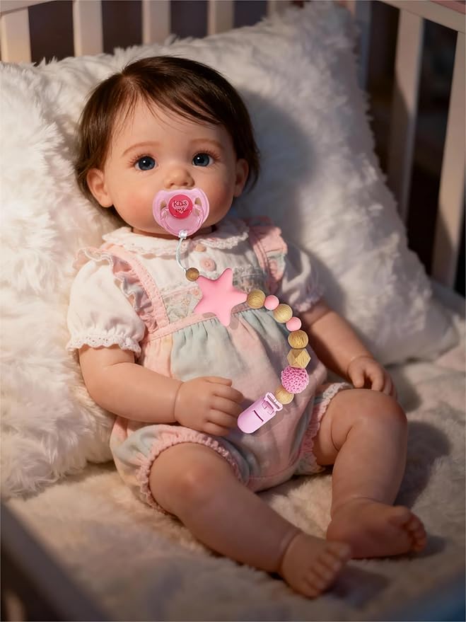 Magnetic Pacifier for Reborn Dolls - Strong Adsorption Star Pacifier Chain Clip - Fits 17-22 Inch Reborn Baby Dolls | Cute Pink Accessory Set
