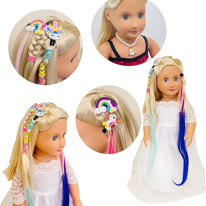18 inch Doll Hair Accessories for American OG Dolls Hair Brush Rainbown Unicorn Kit Accessories Girl Dolls-Shaped Head Children's Gift（No Doll）