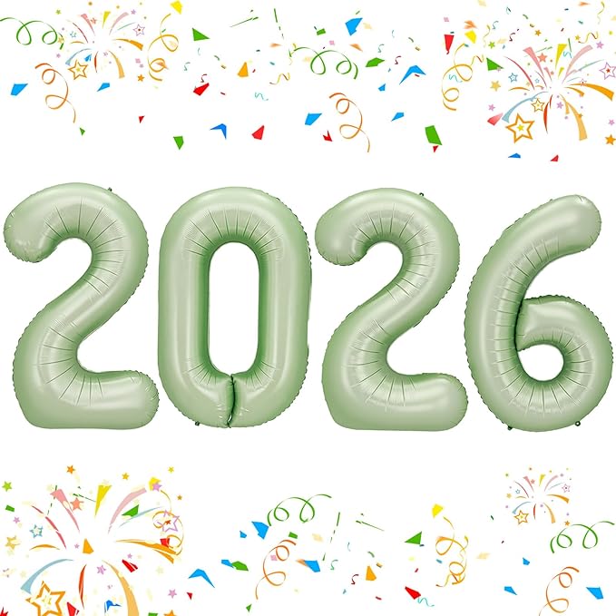 KALOR 42 Inch 2026 Olive Green Foil Mylar Number Balloons, 2026 New Years Decorations for 2026 Happy New Year Eve and Graduations Party Supplies