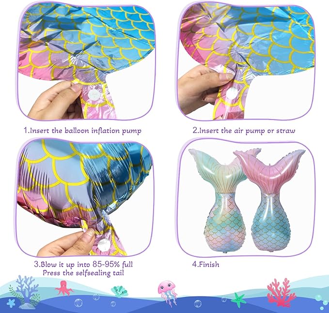 Mermaid Birthday Decorations 40 Inch Giant 3 Years Old Foil Balloons Kit for Girls Under The Sea Theme Party 21Pcs Balloons for Birthday Anniversary Baby Shower Party Decorations Supplies