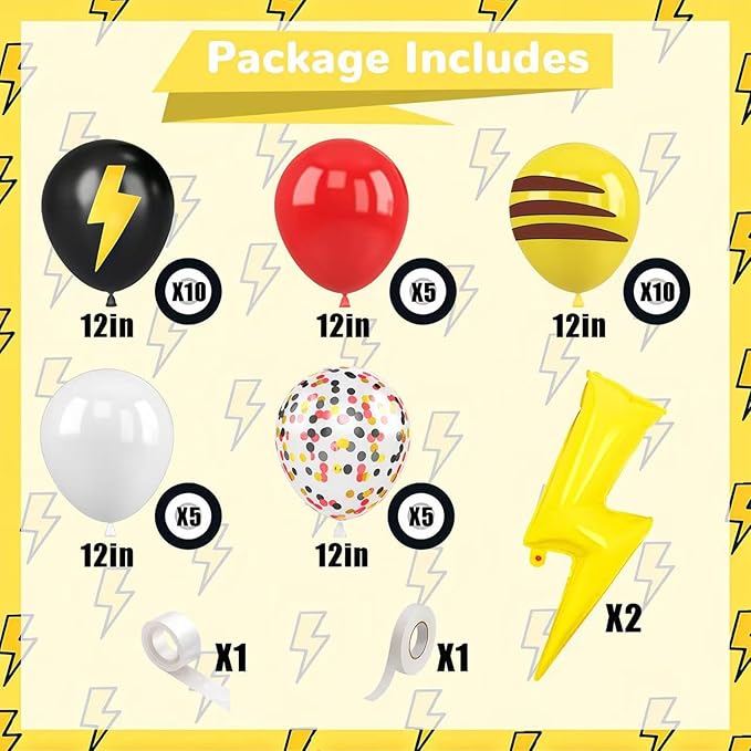 Red Black Yellow Balloon 39Pcs 12 Inch，Lightning Print Balloons for Cartoon Themed Birthday Party Decorations Boys Girls Gatherings Party Supplies