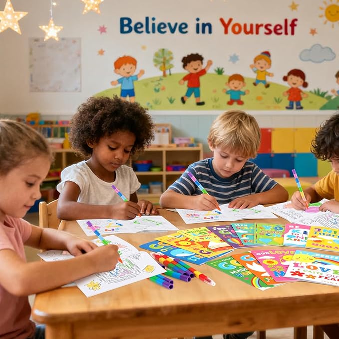 BenLouis 24 Pcs Bible Verses Mini Coloring Books Kids Christian Party Favors Small Activity Books Bulk for Kids Sunday School Religious Church Goodie Bags Stuffers Return Gifts Classroom Travel