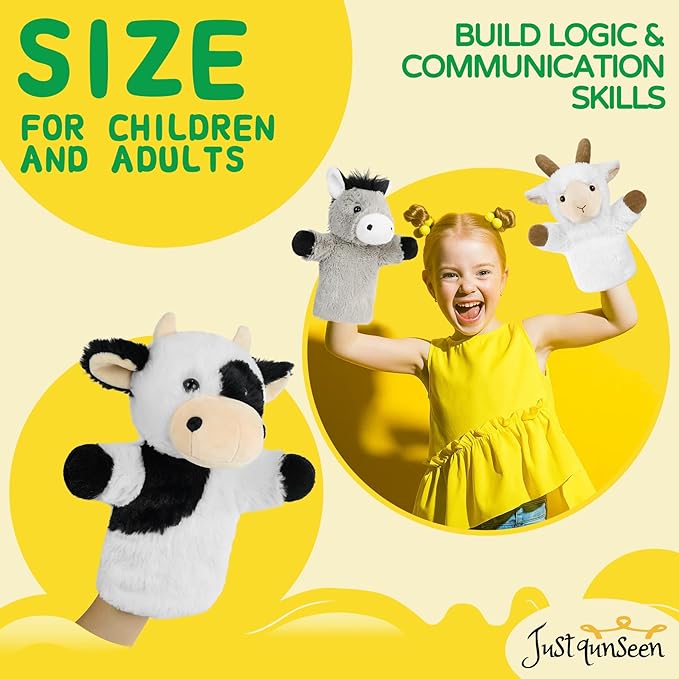 Soft Animal Puppet Speech Therapy Tool Preschool Classroom Supply Interactive Story Time Educational Stuffed Farm Animal Cow Hand Puppet