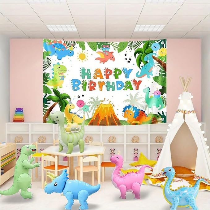 LilyZheng 5-Pack Self-Standing 3D Dinosaur Balloons Pastel Foil Balloons Inflatable Dino Party Decorations for Kids Birthday Jurassic Theme Dinosaur Supplies