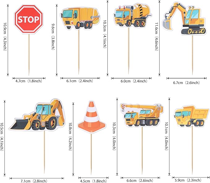 32 Pack Construction Cupcake Toppers Dump Truck Excavator Tractor Party Stop Sign Cupcake Picks Kids Birthday Construction Theme Baby Shower Party Cake Decorations Supplies