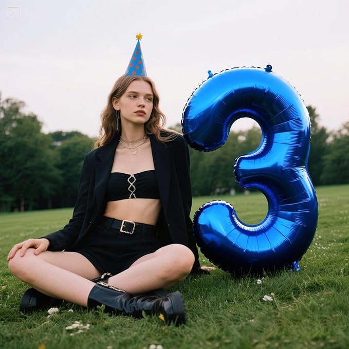 40 Inch Number Blue 3 Balloon,Large Dark Blue Foil Number Balloons 3rd 13 23 30 for Boys Girls,Digit Three Balloons Birthday Anniversary Events Party Decorations Supplies