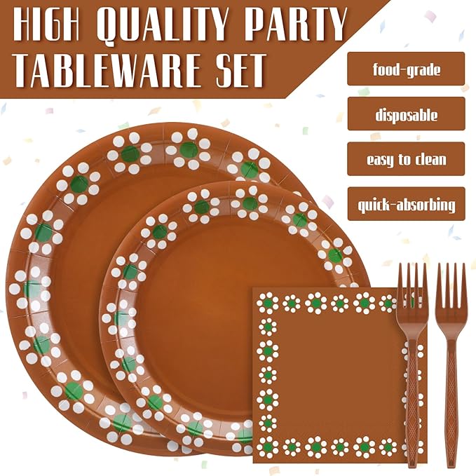 122 Pcs Cielito Lindo Party Decoration Platos De Barro Mexicanos Fiesta Talavera Paper Plates Mexican Napkins Forks Tableware Set for Baby Shower Weeding Birthday Supplies, Serve 24