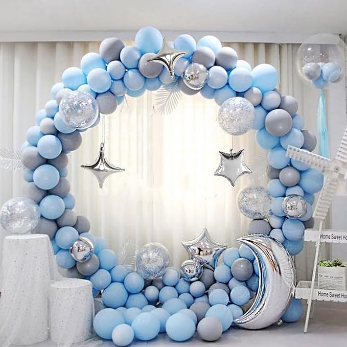 54Pcs Star Foil Balloons Moon Foil Mylar Balloons with 50Pcs Silver Star Balloons and 4Pcs Large Moon Foil Balloons for Baby Shower Christmas Anniversary Engagement Wedding Birthday Party Decoration