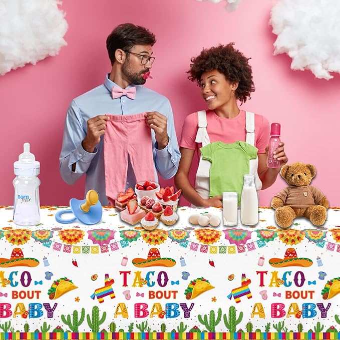 GREHUMOR Taco Bout a Baby Gender Reveal Tablecloth 3Pcs Gender Reveal Party Decorations Cactus Cowboy Hat Mexican Theme Plastic Disposable Table Cover Gender Reveal Supplies