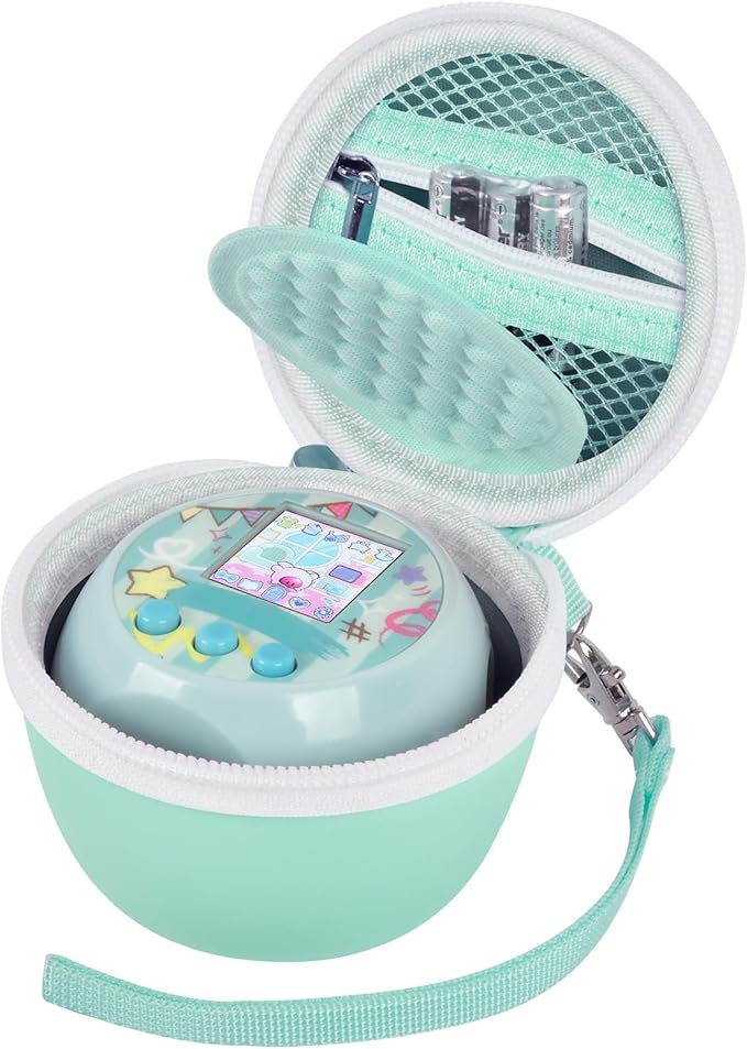 casmilee Toy Case for Punirunes Interactive Digital Pet, Kids Virtual Electronic Pets Storage Holder with Partition to Protect Screen & Mesh Pocket for Small Accessories- Box Only (Green)