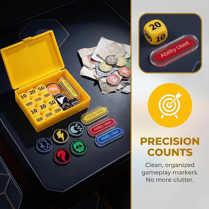 33-Piece TCG Damage Counter dice Set with Status Markers, VSTAR & GX Cards - TCG Accessories in Storage Box (Classic Color)