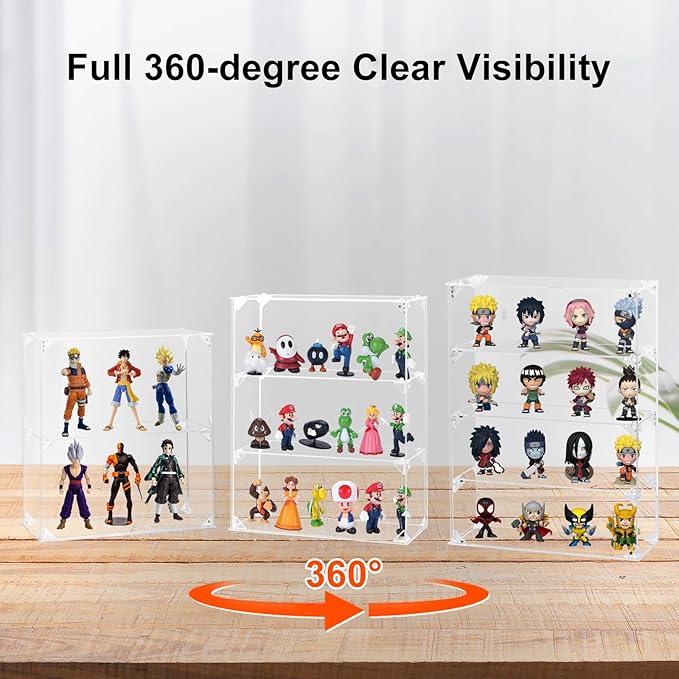 Acrylic Display Case, 4 Tier Clear Display Case for Mini Funko Pop Figures, Wall Mounted or Desktop Dustproof Display Cabinet Box for Collectibles Mini Toys Figurines Lego Model Dolls (12x4x15.9 inch)