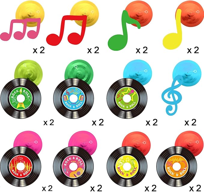 Sumind 30 Pcs 1950's Rock and Roll Music Party Sock Hop Decorations Vinyl Record Note Cutout Wall Decor Sign with Hanging Swirls Ceiling Decor for 50's Theme Rock Music Video DJ Party Supplies 7 Inch