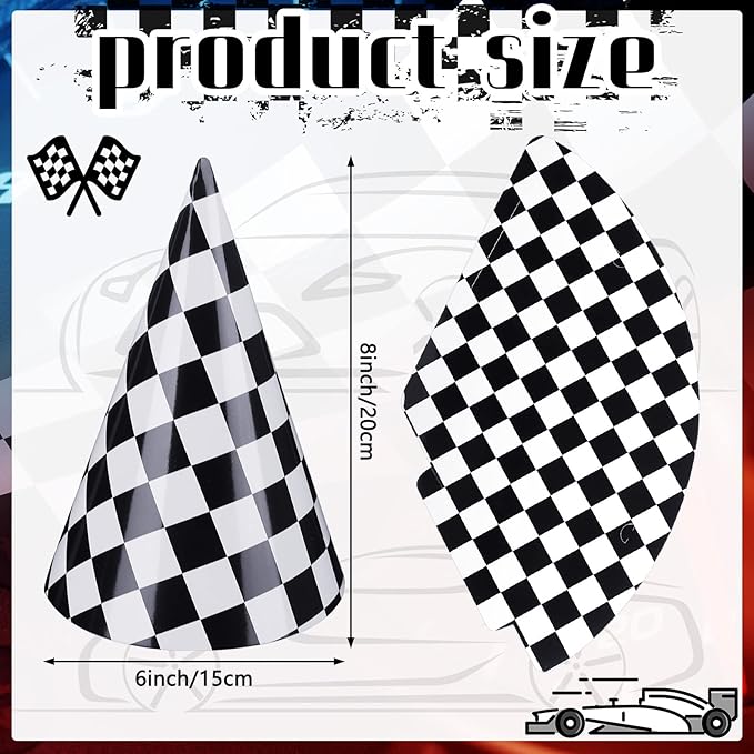 Teling 30 Pieces Birthday Party Hats Car/Cow Themed Paper Cone Hat Birthday Party Supplies Decorations for Kids (Race Car)