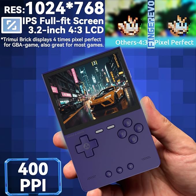 Trimui Brick Handheld Game Console 3.2-inch 1024*768 IPS Screen 3000mAh Trimui-Brick Opensource System with Portable Case and Screen Protector Purple