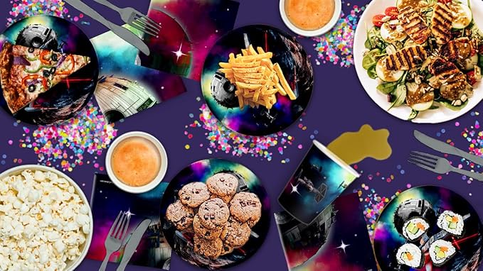 May the Fourth Star Space Wars Birthday Party Supplies Tableware Set Includes Plates Napkins Cups - Kit for 16