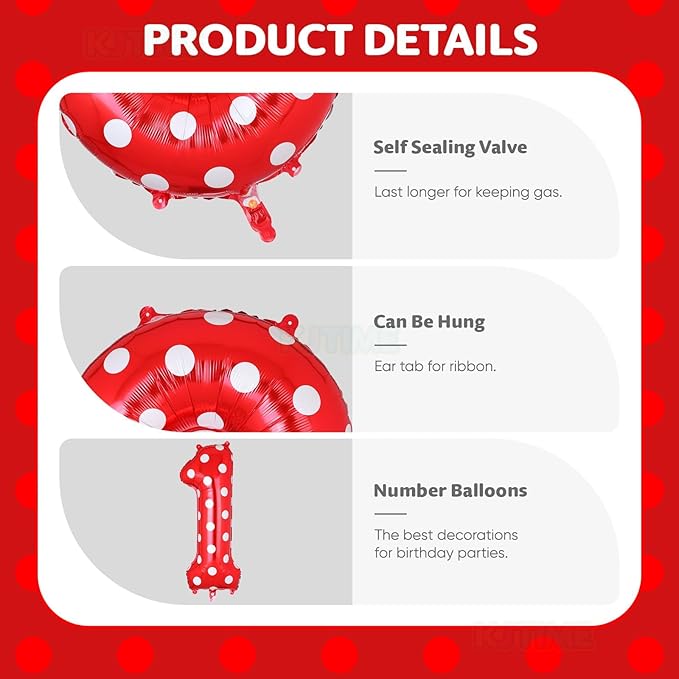 40 Inch Number 1 Foil Balloon Red Polka Dot for 1st Birthday Kids Balloons Party Supplies Decorations