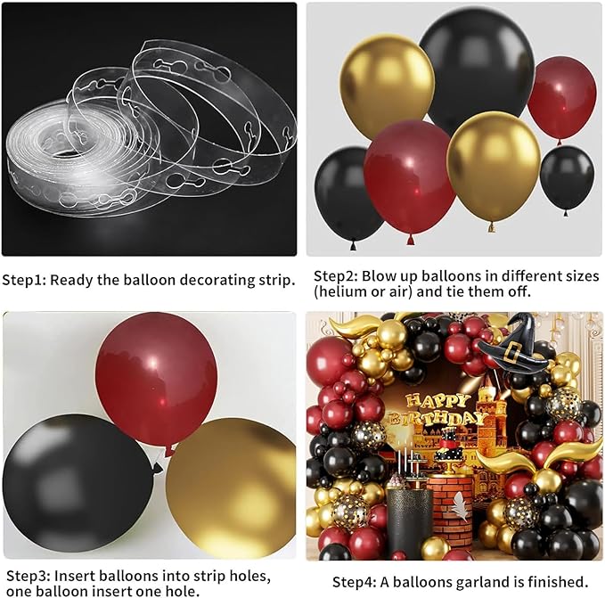 Balloon Garland Arch Kit – Burgundy Black Gold Balloons with Bonus DIY Hat and Wings for Baby Shower Anniversary Graduation Party Supplies
