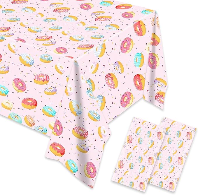 Egami 2pcs Donut Tablecloth for Dessert Time Party Supplies Decoration 87 inches x 51 inches for Donut Birthday Party Supplies