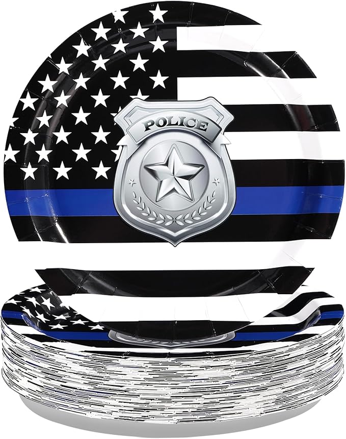 50 Pcs Police Academy Graduate Paper Plates 9" Blue Line Police Retirement Dessert Plates Disposable Congrats Officer Party Supplies for Law Enforcement Cop Graduation Promotion Party Decorations