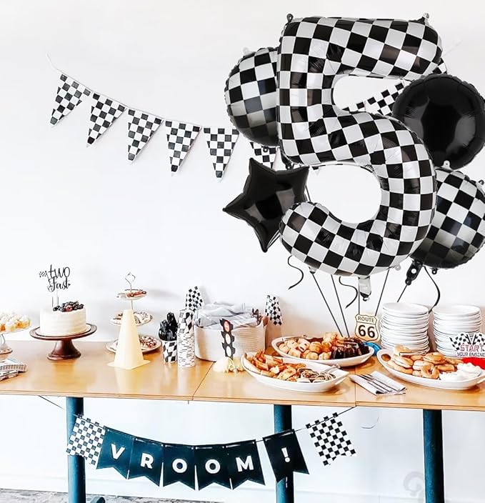 40 Inch Checkered Number Balloon 5 Black and White Race Car Birthday Balloons Baby Hippie Smile Party Shower Boys 5th Birthday Race Car Theme Party Decor Supplies 5 Pcs