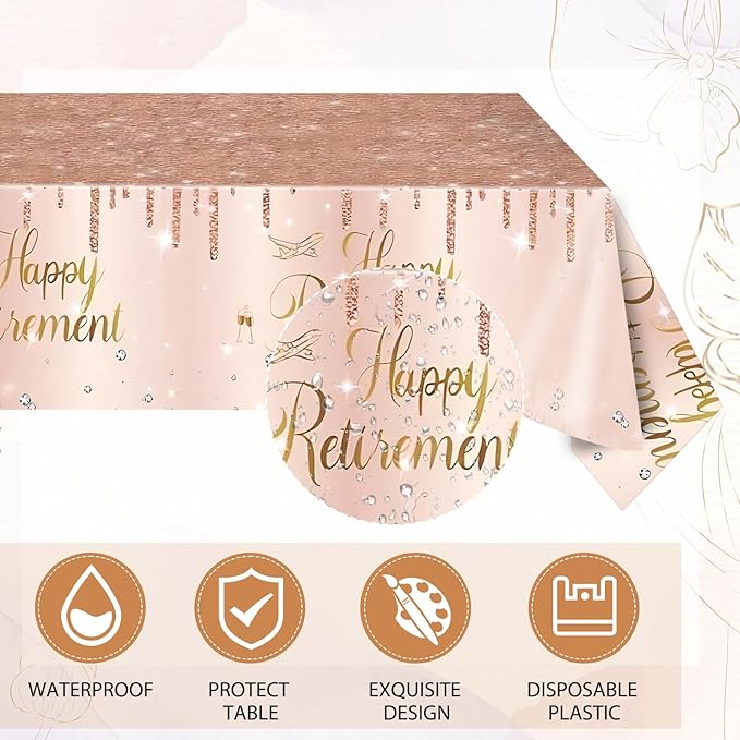 41Pcs Rose Gold Retirement Party Decorations Happy Retired Party Supplies Disposable Tableware Set Include Retirement Plates Napkins Tablecloth, for Woman Say Goodbye Party ,Serves 20