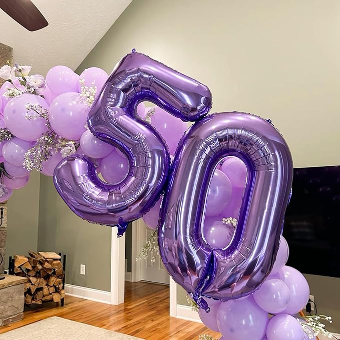 40 Inch Purple Number 50 Digital Balloon,Jumbo Mylar Foil Helium Balloon for 50 Balloons for Birthday Party,Wedding Anniversary Party Decorations
