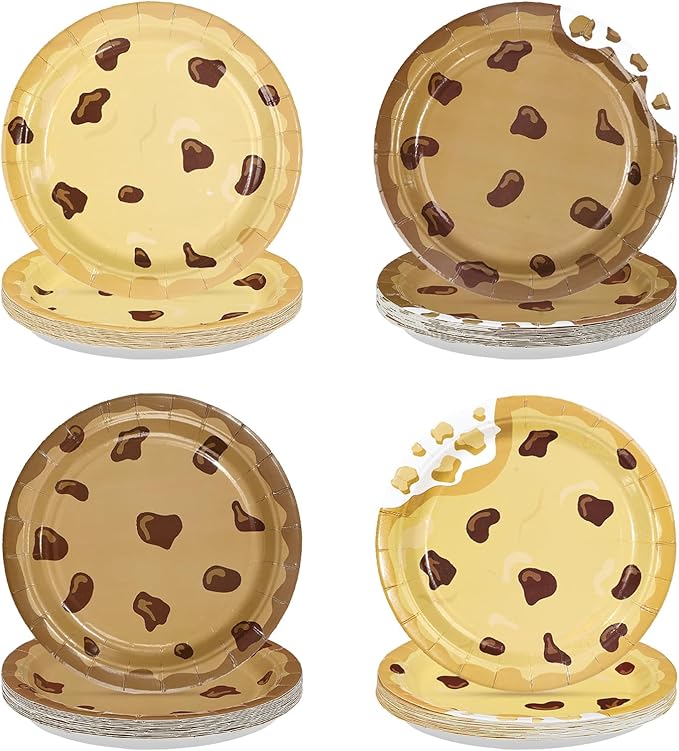 60 Pcs Milk and Cookies Paper Plates 7" Disposable Heavy Duty Chocolate Chip Cookie Dessert Paper Plates Biscuit Theme Party Tableware Set for Kids Birthday Baby Shower Party Decorations Supplies