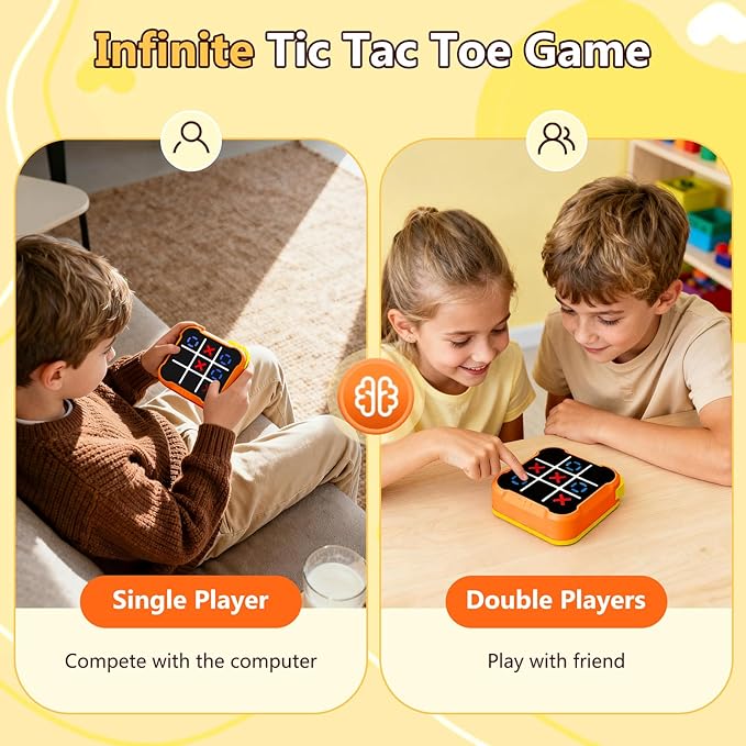 AI Smart Tic Tac Toe Game Electronic Tic Tac Toe Game 3-in-1 Memory & Brain Games | Birthday Gift for Kids and Adults Portable Learing Toy Gift