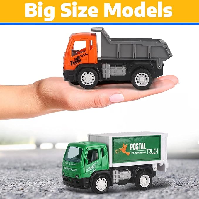 Liberty Imports 6 Pack Pullback City Builder Toy Construction Play Vehicles for Kids – Dump Truck, Sanitation, Cement Mixer, Excavator, Crane, Delivery Van