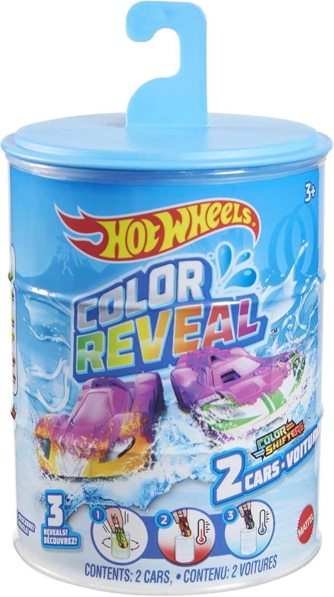 Hot Wheels Cars, Set of 2 Color Reveal Vehicles in 1:64 Scale with Surprise Initial Reveal & Repeat Color-Change Feature in Very Warm & ICY Cold Water (Styles May Vary)