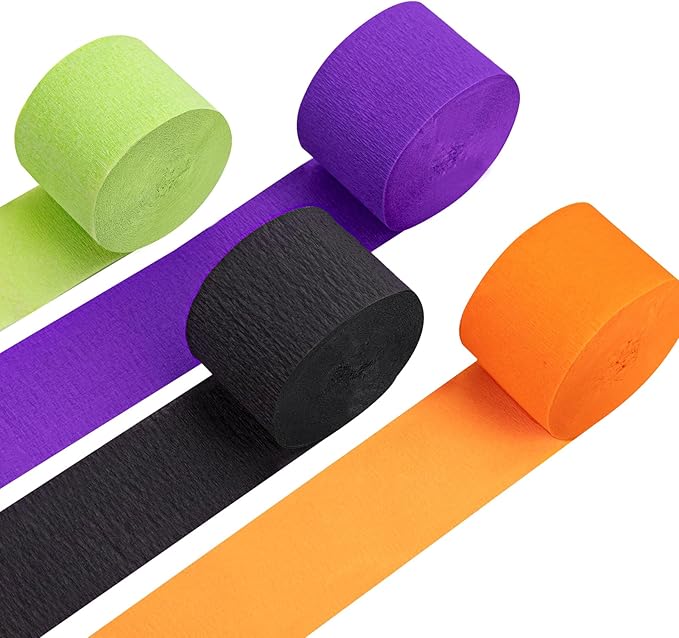 Riqiaqia Halloween Streamers, 8 Rolls Black & Orange Crepe Paper Streamers for Halloween Party Decorations, Birthday & Home Backdrop Decorations