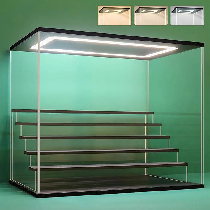 NONEMEY Clear Acrylic Display Case Stand with LED Light 2/3/4/5/6 Tier Storage Box Showcase Dustproof Organizer Box for Collectibles (6 Tiers 19.6 * 12.5 * 16.5inch)