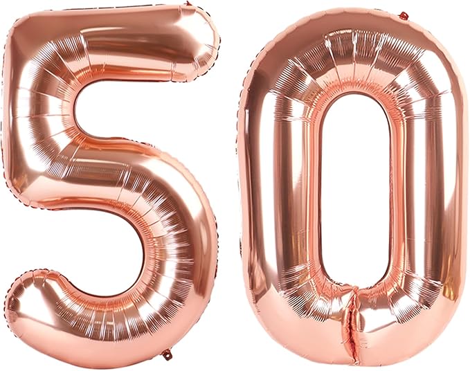 50 Balloon Number, Foil 40 Inch Rose Gold 50th Birthday Party Decoration for Men & Women, Big Number Balloons Party Supplies for Engagement Wedding Anniversary