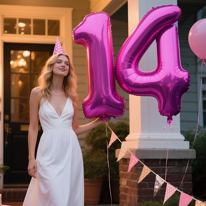 40 Inch Rose Purple Large Balloon Number 4 Balloon,Jumbo Mylar Foil Helium Balloon for 4 14 24 34 45 54 Birthday Digital Balloons for Birthday Party,Wedding Anniversary Party Decorations