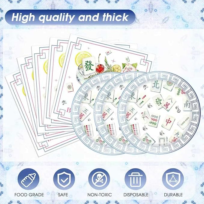 Mahjong Party Decorations 41PCS Mahjong-Themed Paper Tableware Includes Mahjong Plates and Napkins,Tablecloth Dinnerware Set for Home Kitchen Table Decor Special Events Game Night Party Supplies