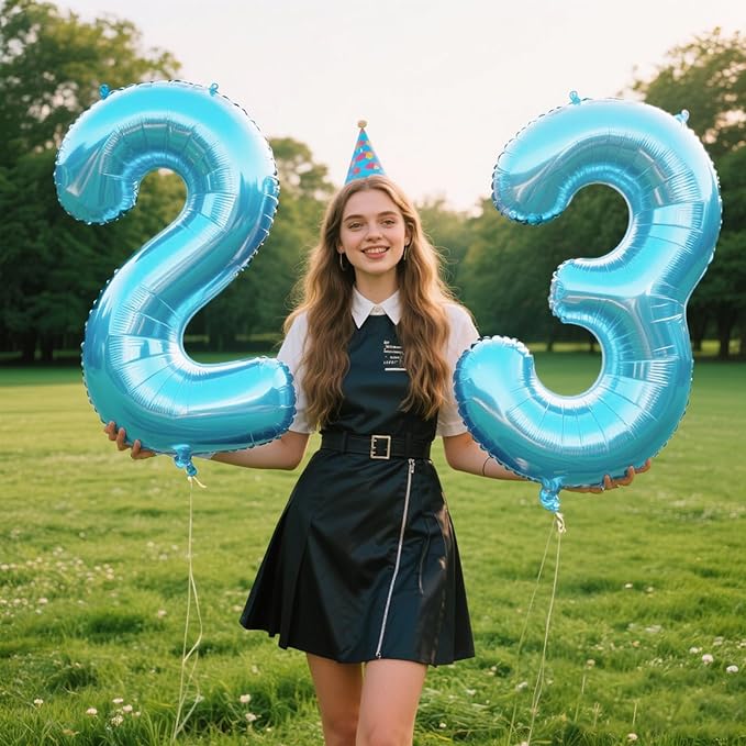 40 Inch Giant Light Blue Number 2nd Birthday Decorations Balloon Numbers 12th 20th 21st Birthday, Baby Shower, Photo Backdrop Props Graduation Party Decor