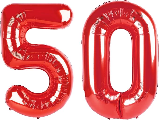 40 Inch Red Number 50 Digital Balloon,Jumbo Mylar Foil Helium Balloon for 50 Balloons for Birthday Party,Wedding Anniversary Party Decorations
