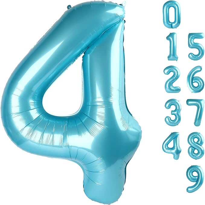 40 Inch Large Numbers Balloon, 4 Pastel Blue Ballon for 4th 14 40 44 Birthday Party, Balloon 4 Number for Graduations Wedding Supplies